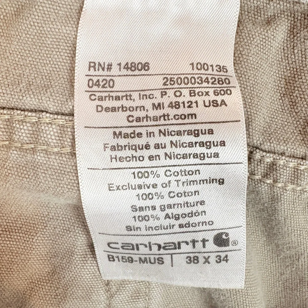 Carhartt Pants Men Sz 38x34‎ B159-MUS Mushroom Tan Canvas Carpenter Work Loose